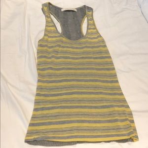 Yellow and grey striped tank top.
